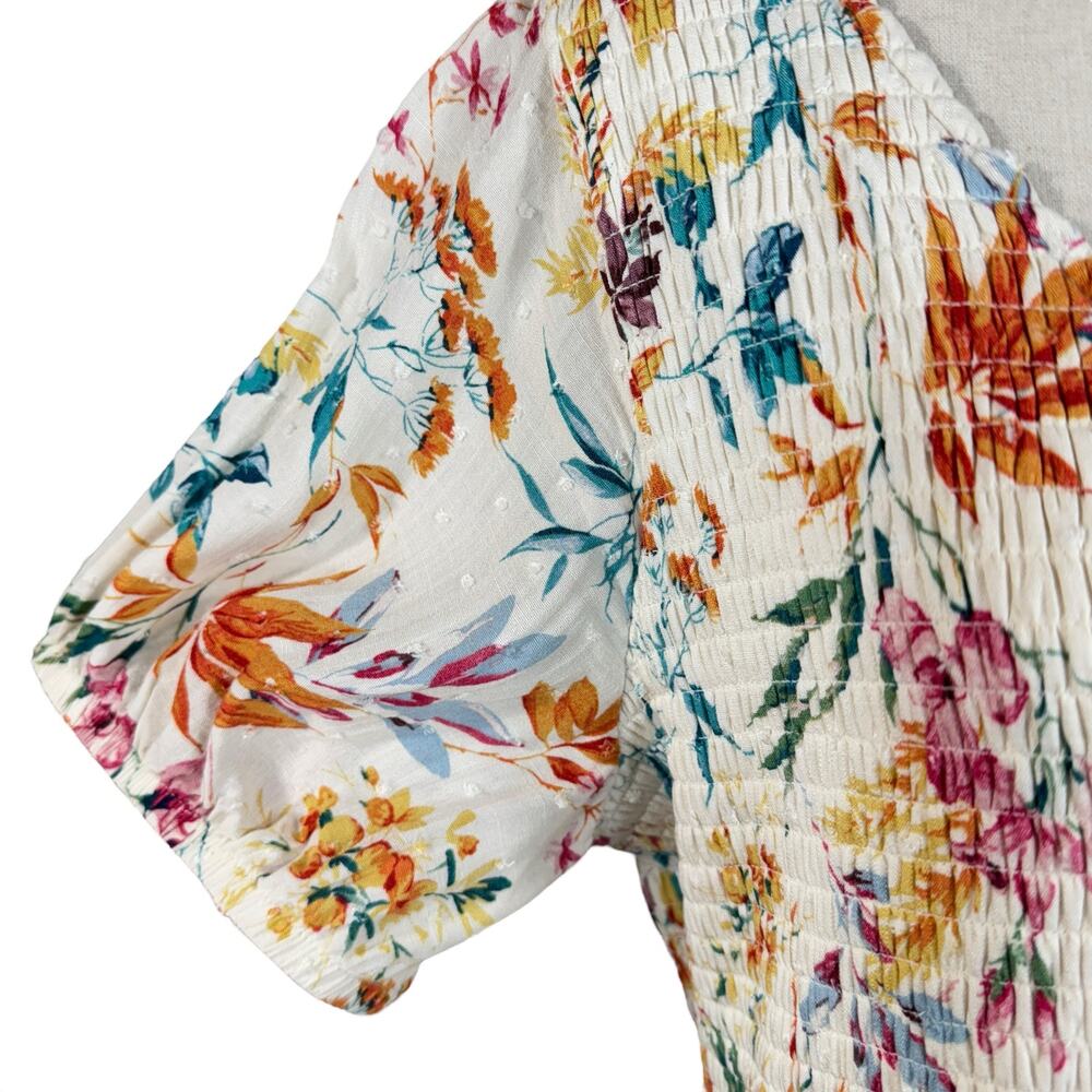 Torrid SZ 2 (2X-Large) Swiss Dot Midi Shirred Carrie Dress Floral V-Neck Lined - Picture 2 of 13